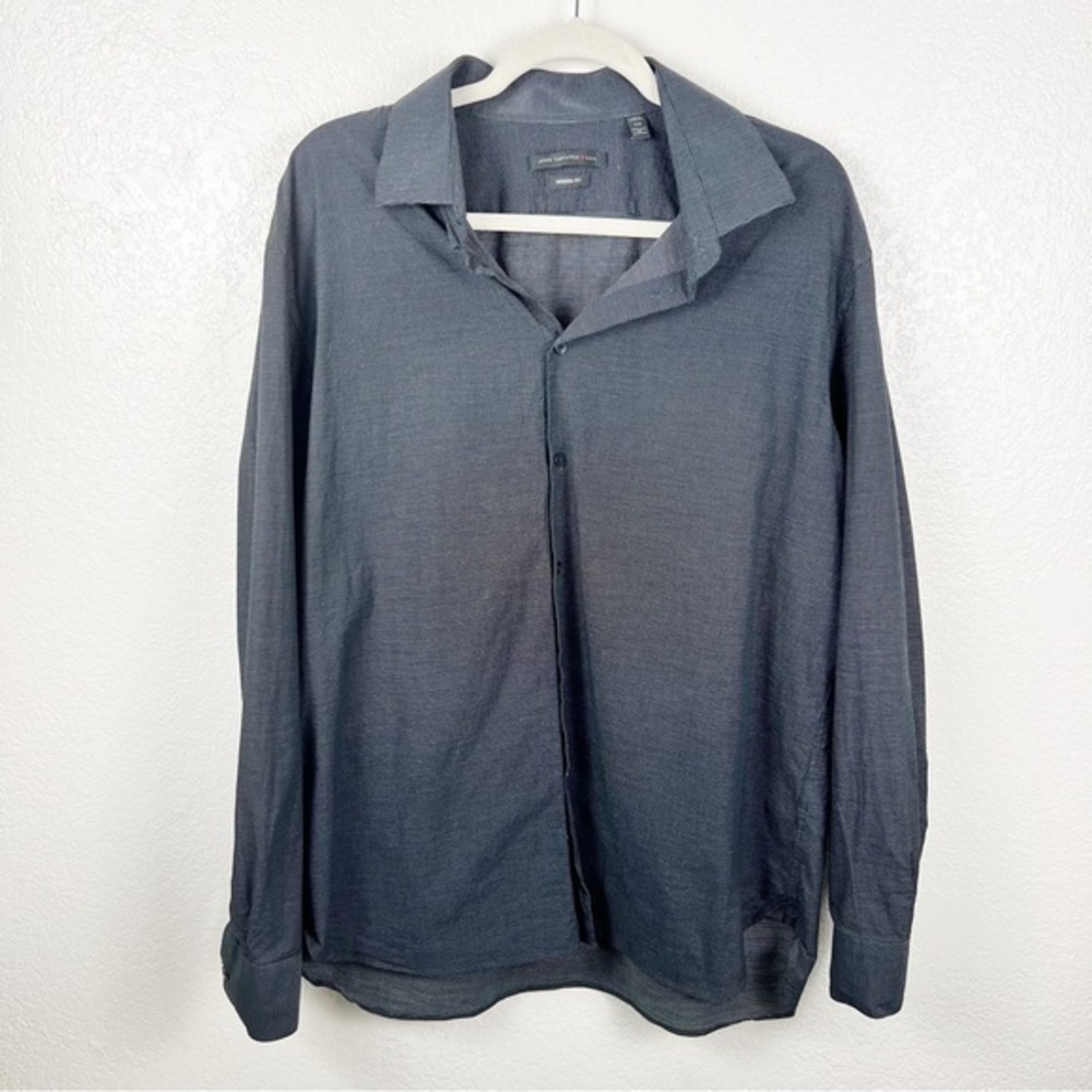 John Varvatos Modern Fit Navy Blue Micro Dot Button Up Dress Shirt Size 17 1/2